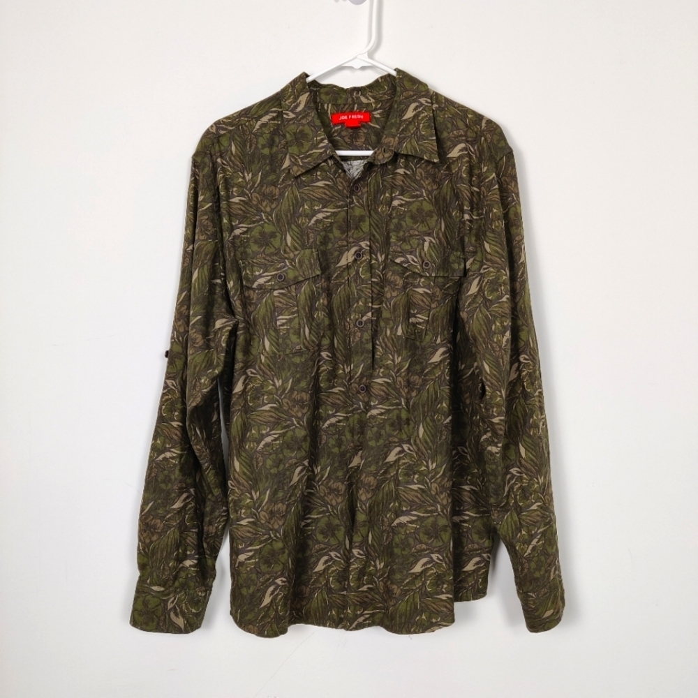 Joe Fresh Men's Leaf Pattern Button Down Shirt Green Tropical Size Large Linen